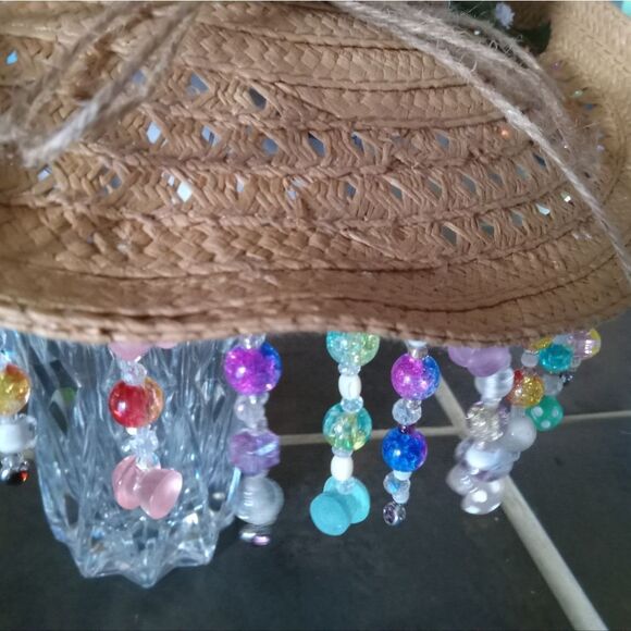 FESTIE STRAW HAT! One-of-a-kind,UV Reactive hanging Mushrooms, silk florals. - Picture 10 of 10
